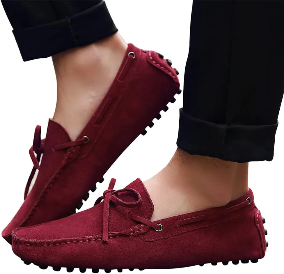 Santimon Mens Penny Loafers Classic Suede Leather Moccasins Casual Slip On Driving Prom Shoes