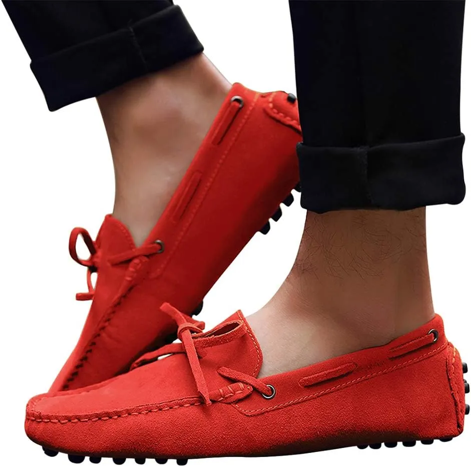 Santimon Mens Penny Loafers Classic Suede Leather Moccasins Casual Slip On Driving Prom Shoes