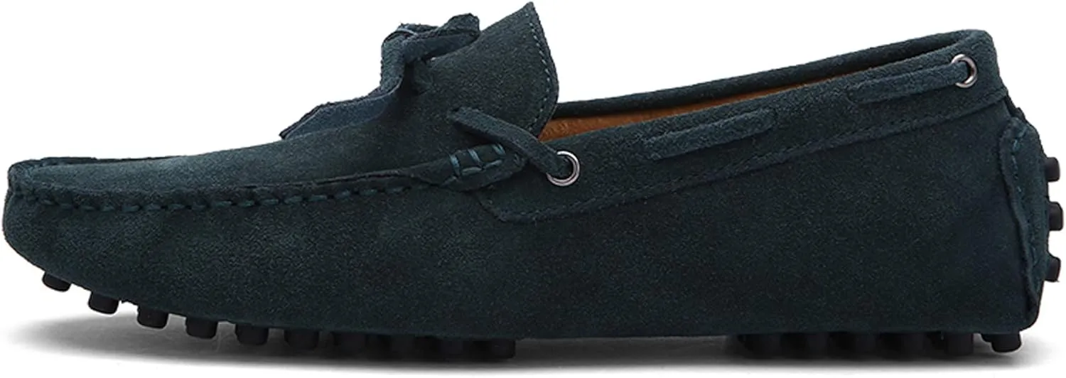 Santimon Men's Suede Leather Driving Walking Moccasins Loafer Lace Shoes