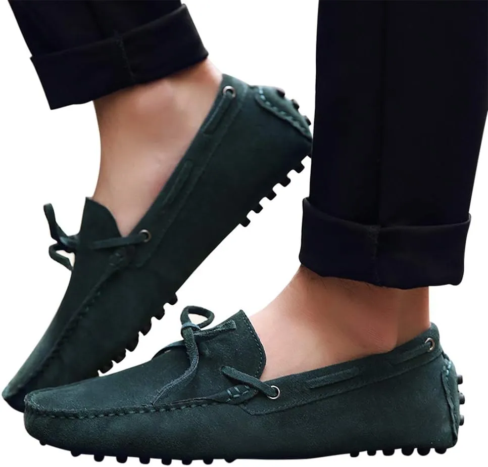 Santimon Men's Suede Leather Driving Walking Moccasins Loafer Lace Shoes