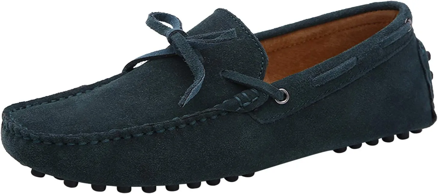 Santimon Men's Suede Leather Driving Walking Moccasins Loafer Lace Shoes