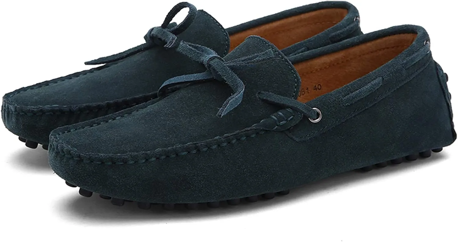 Santimon Men's Suede Leather Driving Walking Moccasins Loafer Lace Shoes