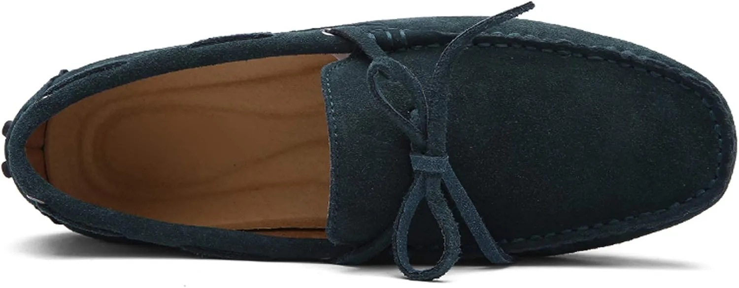 Santimon Men's Suede Leather Driving Walking Moccasins Loafer Lace Shoes