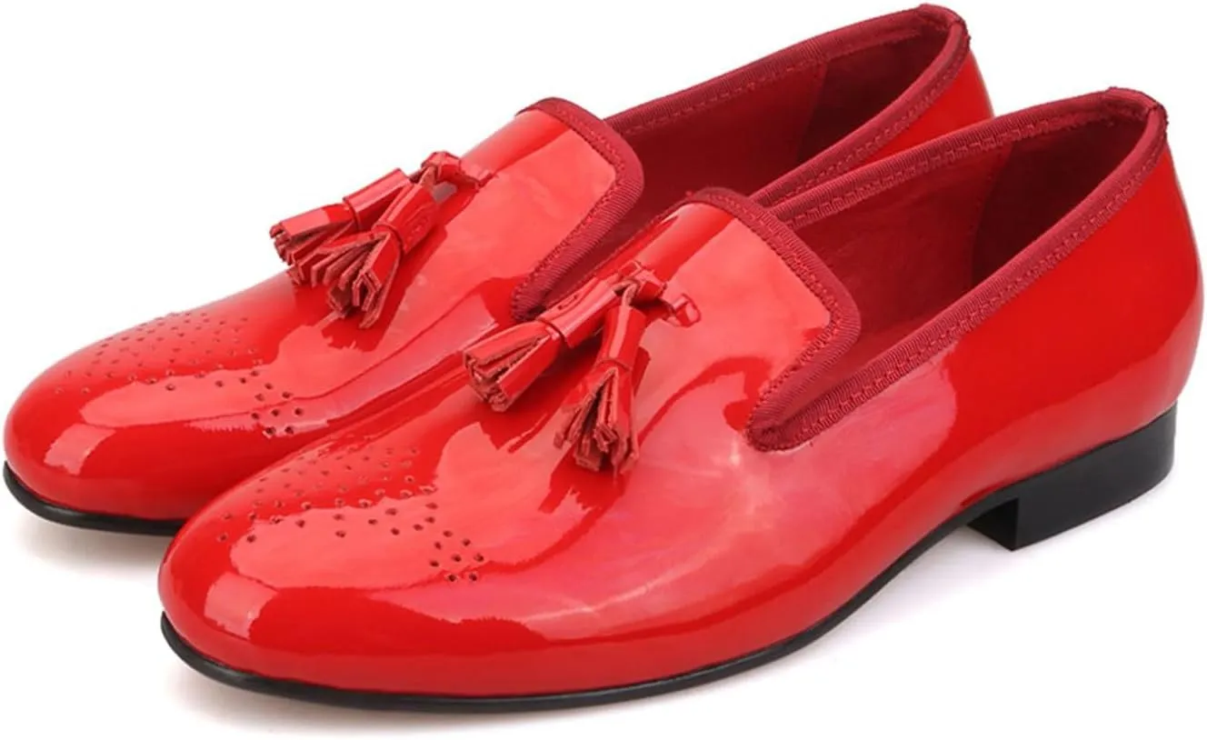 Santimon Men's Tassel Loafers Formal Dress Slip On Patent Leather Penny Loafers Prom Wedding Tuxedo Shoes Fashion Business Casual Luxury Shoes Smoking Party Disco Moccasins for Men Boy