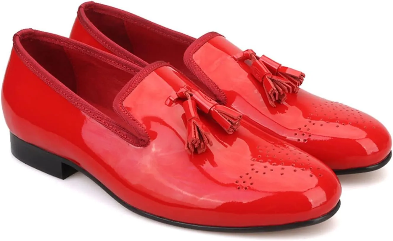Santimon Men's Tassel Loafers Formal Dress Slip On Patent Leather Penny Loafers Prom Wedding Tuxedo Shoes Fashion Business Casual Luxury Shoes Smoking Party Disco Moccasins for Men Boy