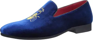 Santimon Men's Velvet Loafers Casual Slip on Dress Shoes with Gold Embroidery Smoking Slippers Flats