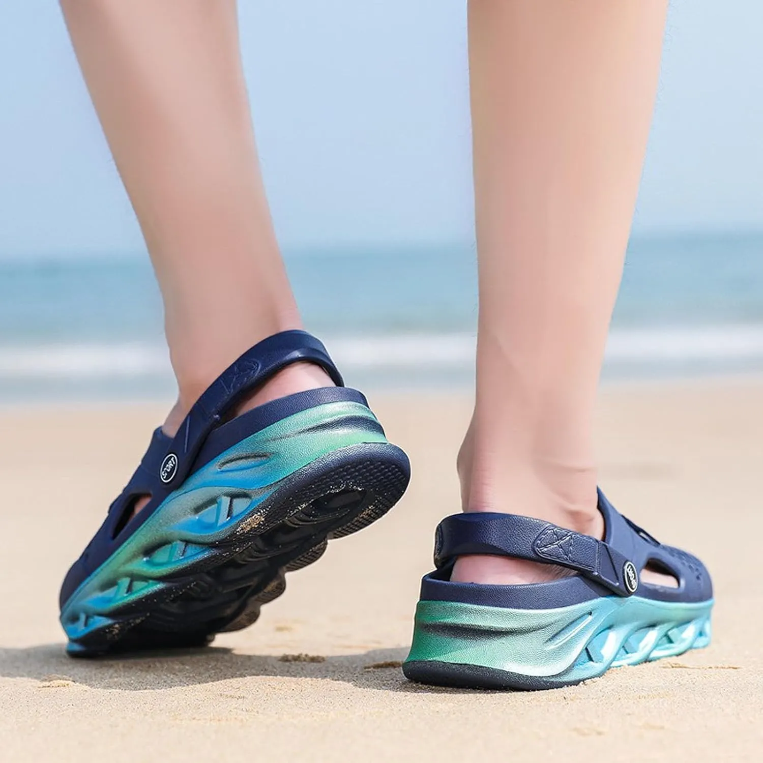 SECHRITE Clogs for Men Garden Shoes Water Sandals Mens Rubber Clogs Outdoor Slippers Waterproof Slip On Summer Mules Gradient Color