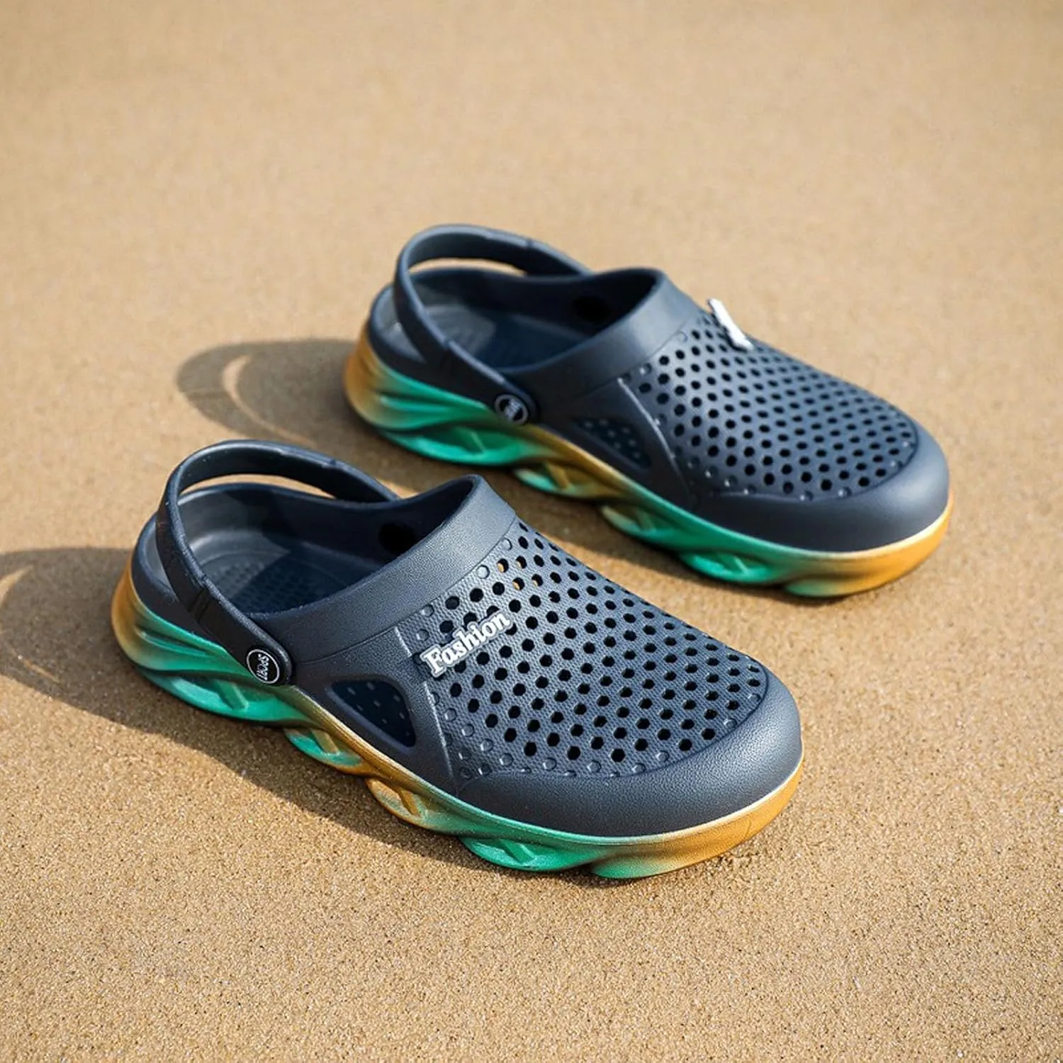 SECHRITE Clogs for Men Garden Shoes Water Sandals Mens Rubber Clogs Outdoor Slippers Waterproof Slip On Summer Mules Gradient Color