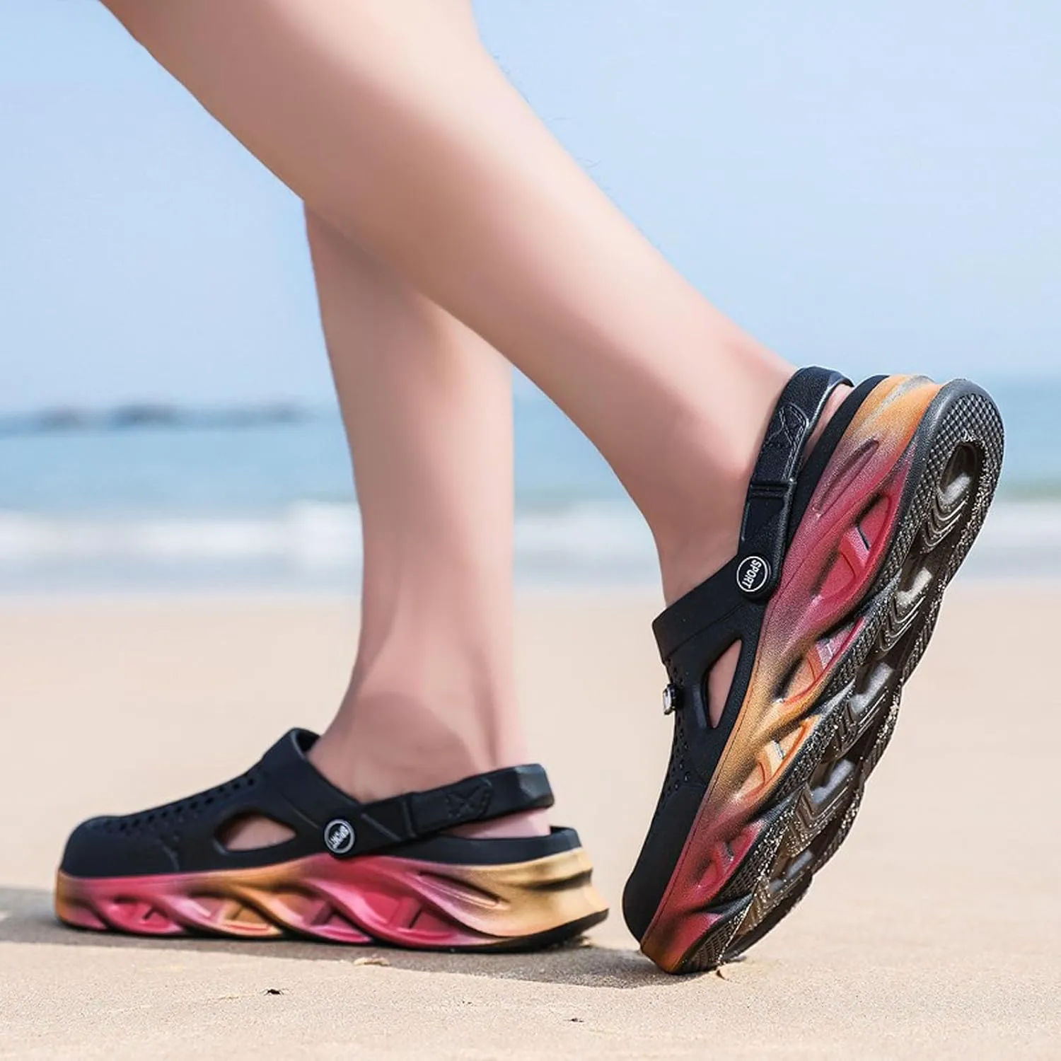 SECHRITE Clogs for Men Garden Shoes Water Sandals Mens Rubber Clogs Outdoor Slippers Waterproof Slip On Summer Mules Gradient Color