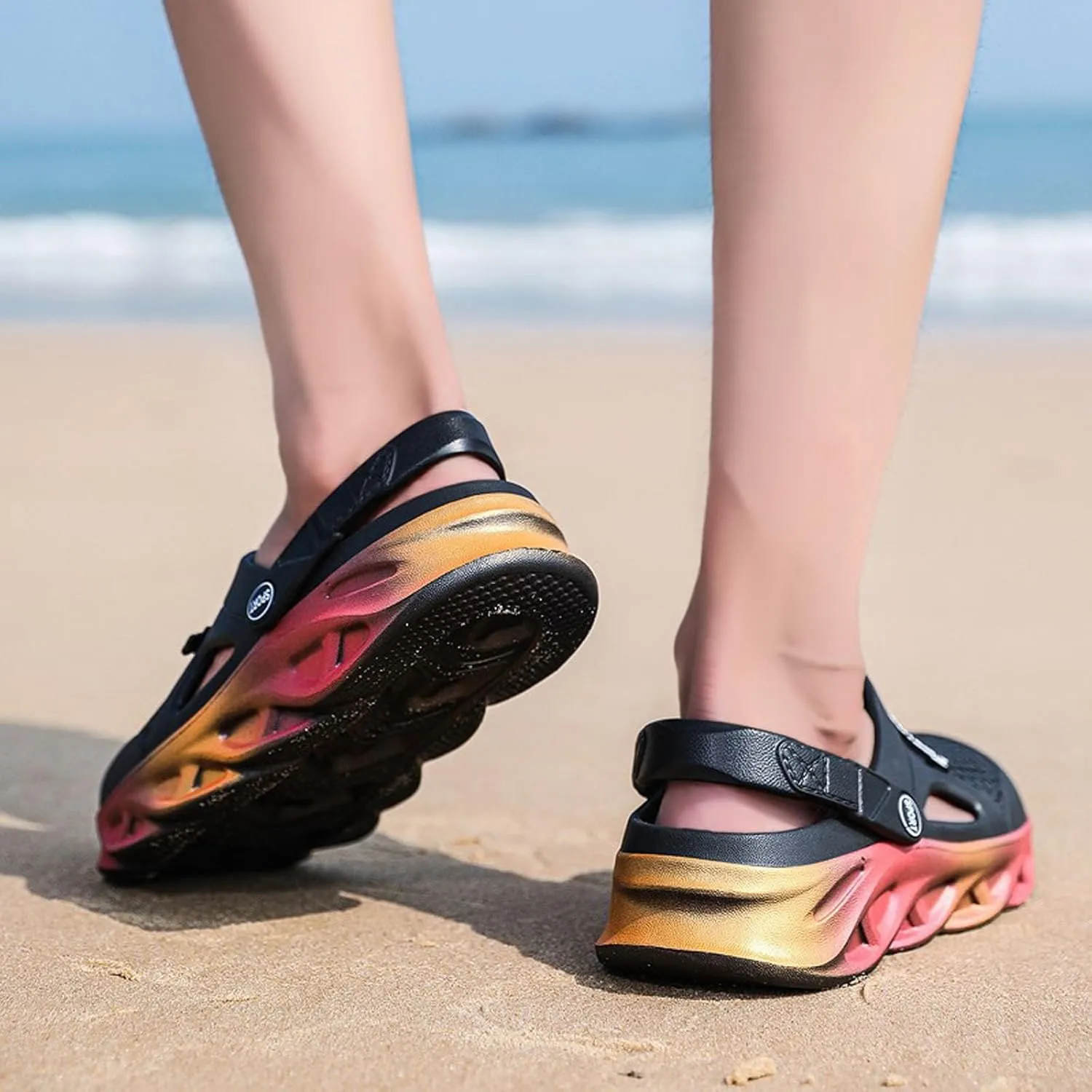 SECHRITE Clogs for Men Garden Shoes Water Sandals Mens Rubber Clogs Outdoor Slippers Waterproof Slip On Summer Mules Gradient Color
