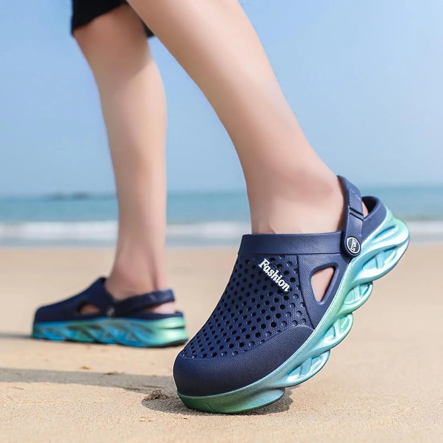 SECHRITE Clogs for Men Garden Shoes Water Sandals Mens Rubber Clogs Outdoor Slippers Waterproof Slip On Summer Mules Gradient Color