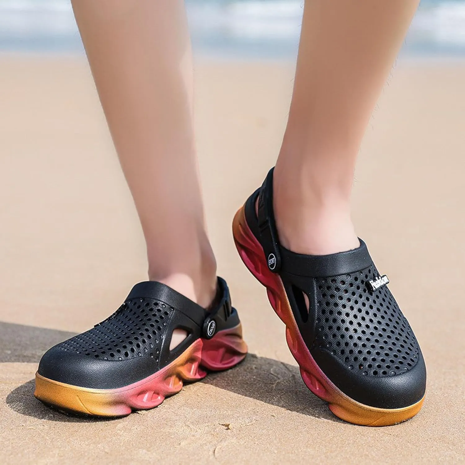 SECHRITE Clogs for Men Garden Shoes Water Sandals Mens Rubber Clogs Outdoor Slippers Waterproof Slip On Summer Mules Gradient Color