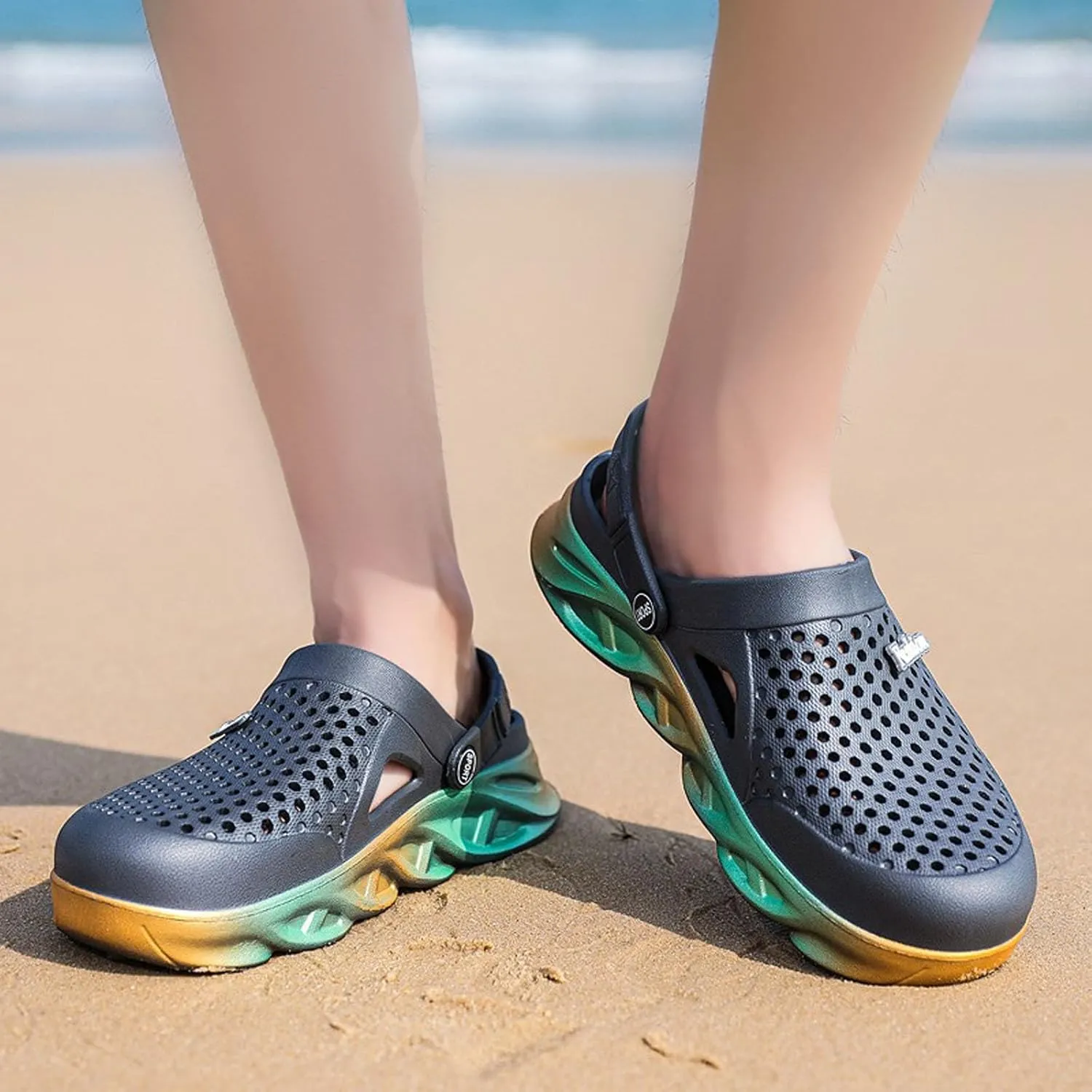 SECHRITE Clogs for Men Garden Shoes Water Sandals Mens Rubber Clogs Outdoor Slippers Waterproof Slip On Summer Mules Gradient Color