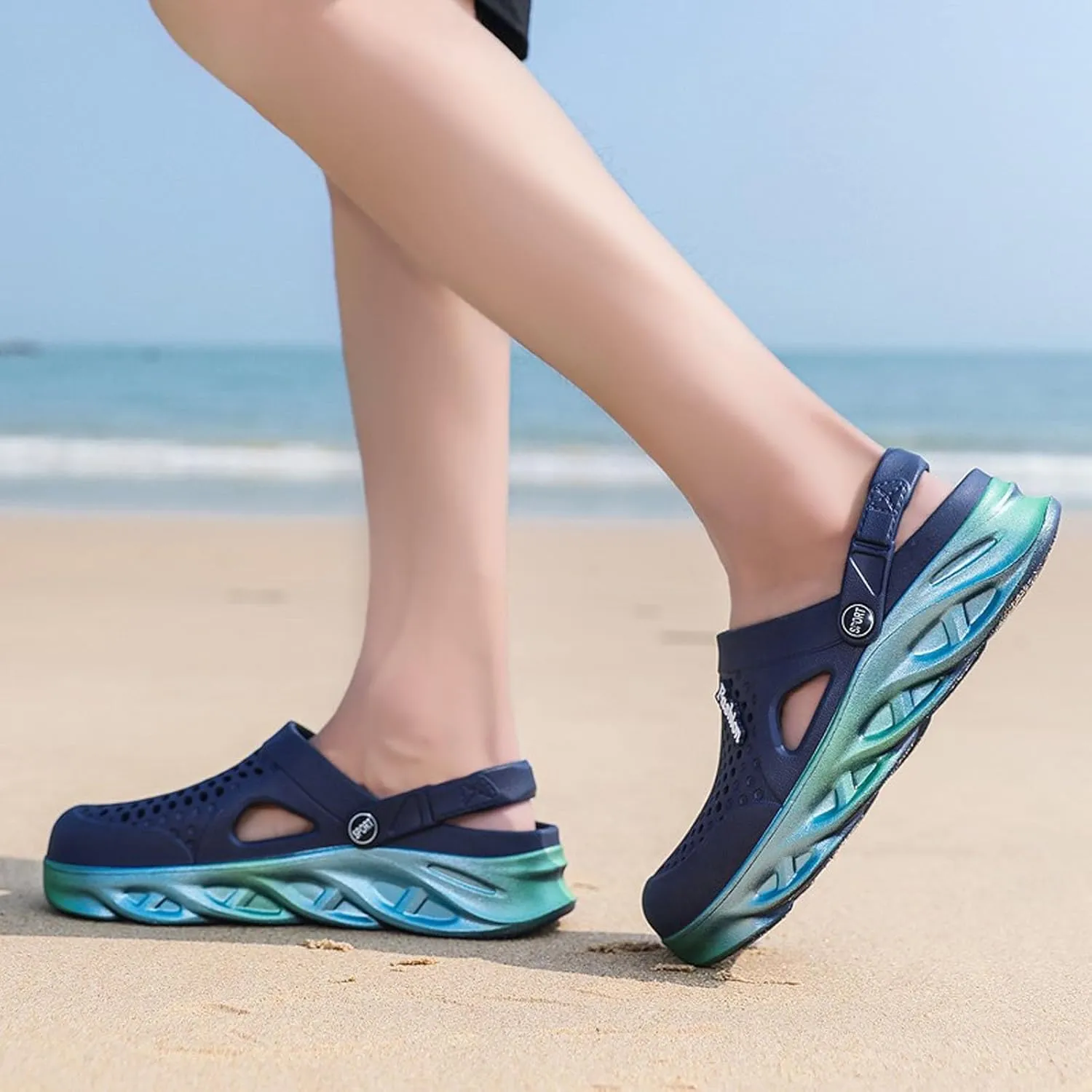 SECHRITE Clogs for Men Garden Shoes Water Sandals Mens Rubber Clogs Outdoor Slippers Waterproof Slip On Summer Mules Gradient Color