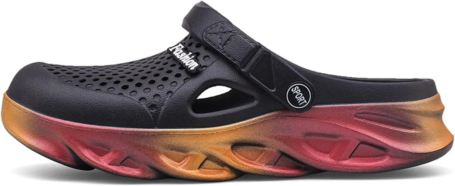 SECHRITE Clogs for Men Garden Shoes Water Sandals Mens Rubber Clogs Outdoor Slippers Waterproof Slip On Summer Mules Gradient Color