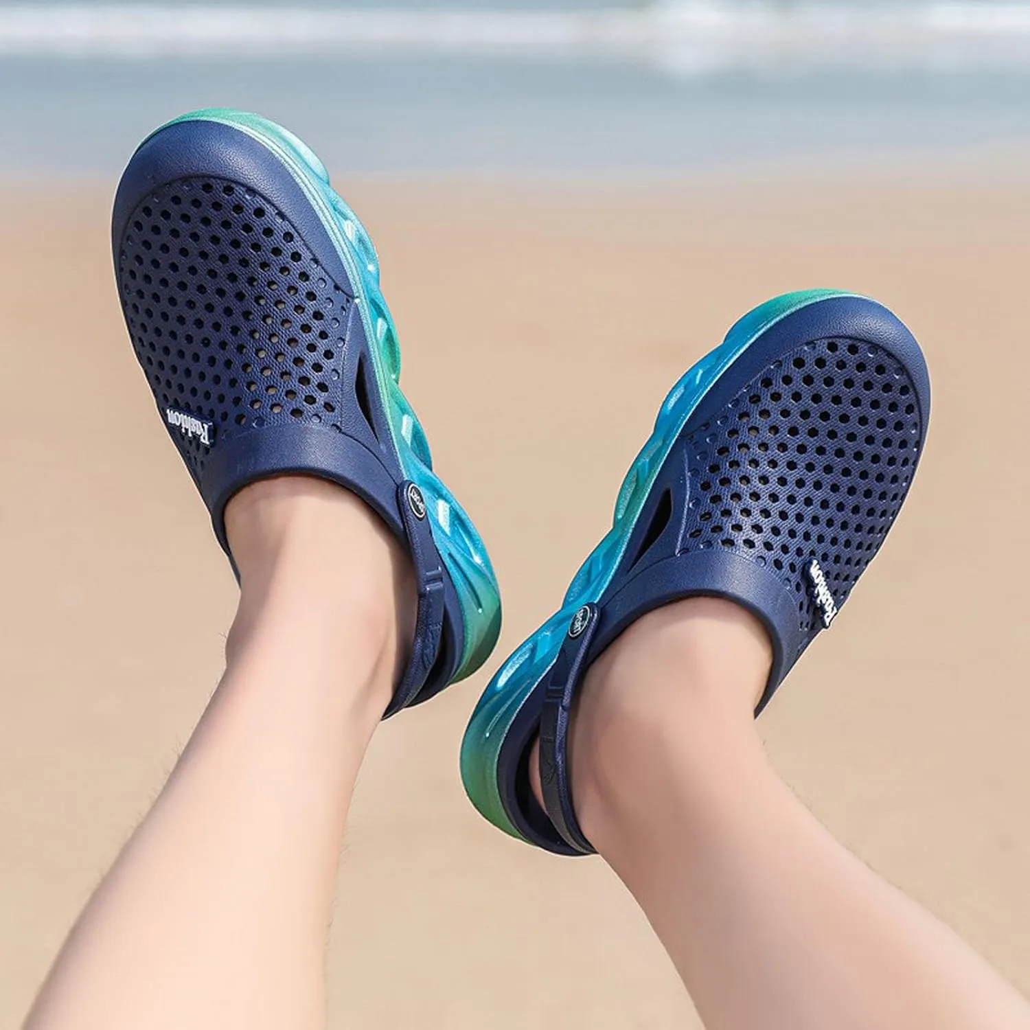 SECHRITE Clogs for Men Garden Shoes Water Sandals Mens Rubber Clogs Outdoor Slippers Waterproof Slip On Summer Mules Gradient Color