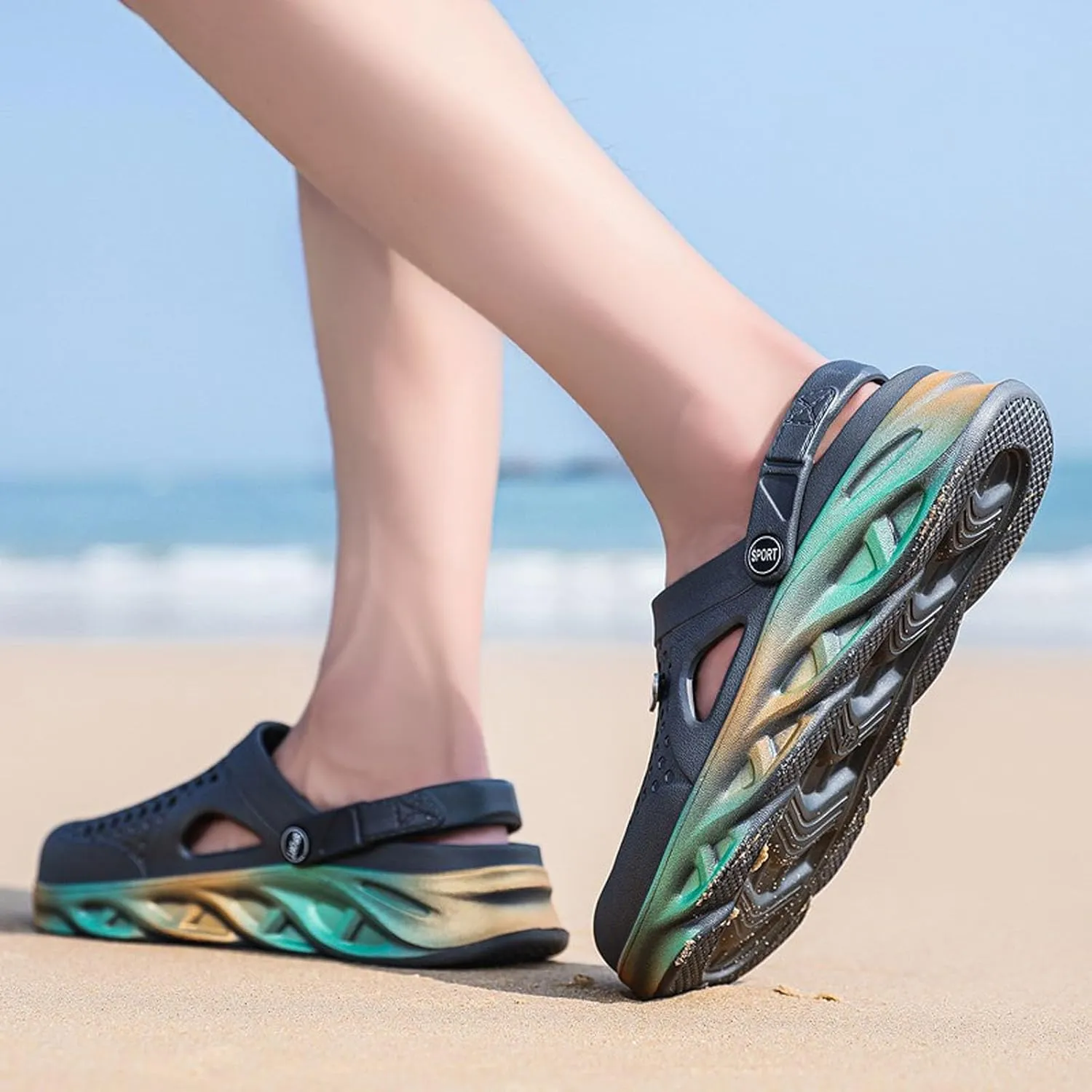 SECHRITE Clogs for Men Garden Shoes Water Sandals Mens Rubber Clogs Outdoor Slippers Waterproof Slip On Summer Mules Gradient Color