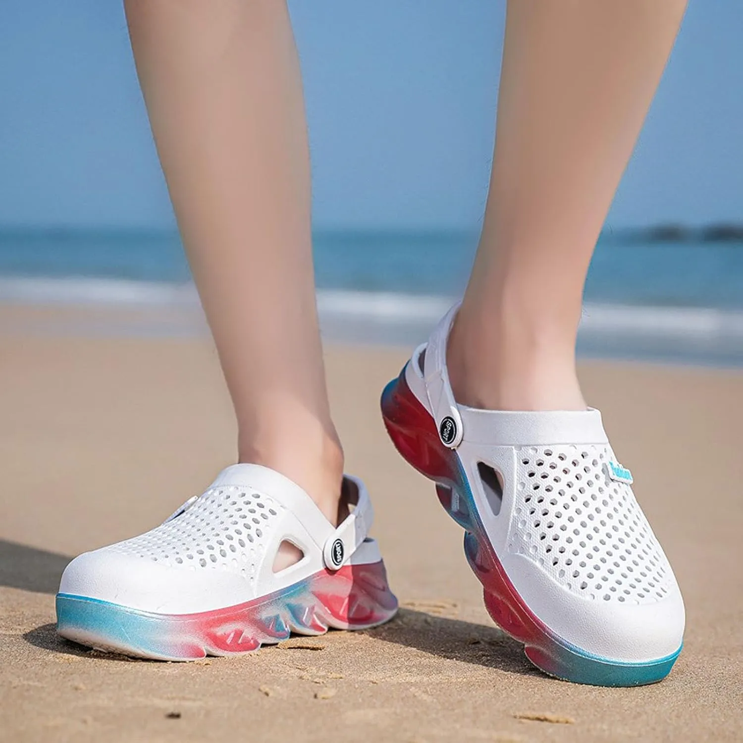 SECHRITE Clogs for Men Garden Shoes Water Sandals Mens Rubber Clogs Outdoor Slippers Waterproof Slip On Summer Mules Gradient Color