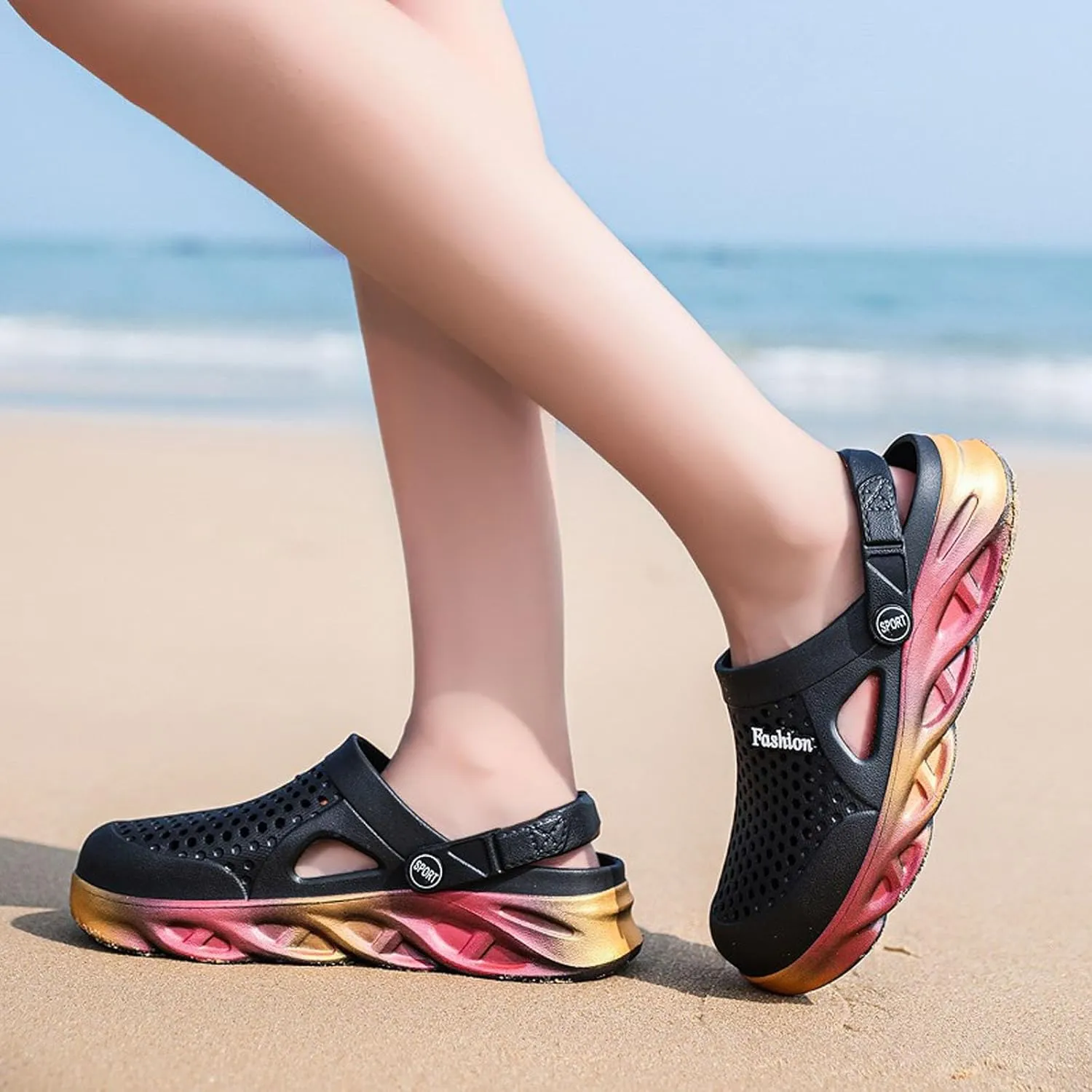 SECHRITE Clogs for Men Garden Shoes Water Sandals Mens Rubber Clogs Outdoor Slippers Waterproof Slip On Summer Mules Gradient Color