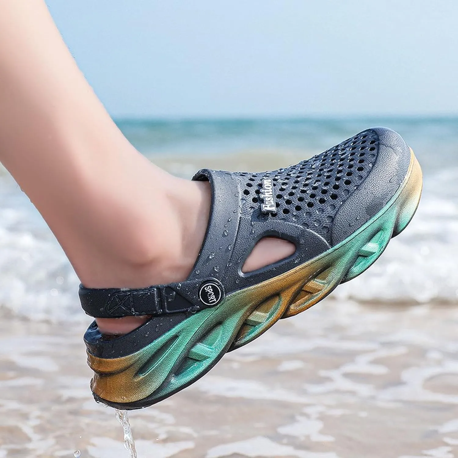 SECHRITE Clogs for Men Garden Shoes Water Sandals Mens Rubber Clogs Outdoor Slippers Waterproof Slip On Summer Mules Gradient Color