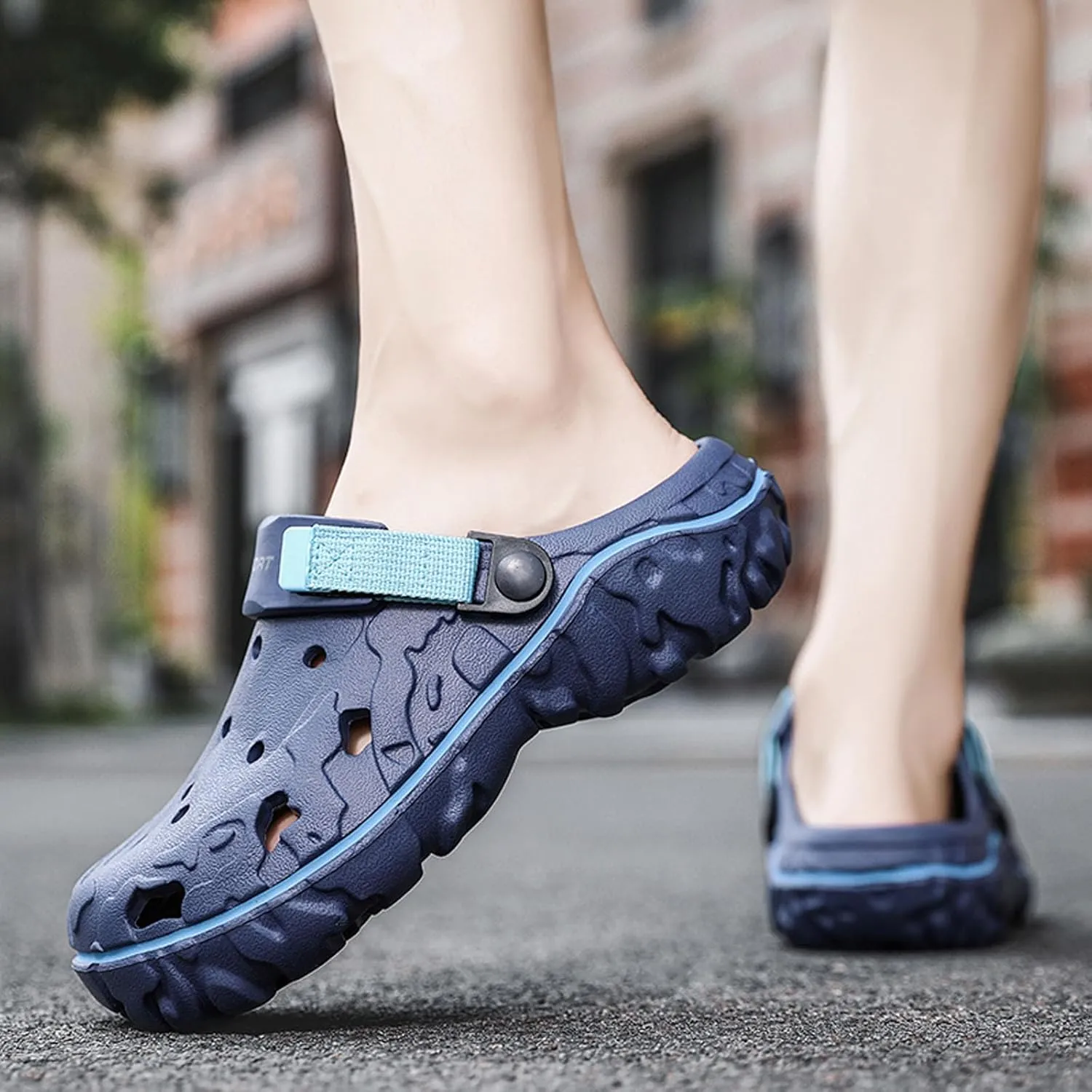 SECHRITE Men's Clogs Athletic Fashion Clogs and Mules with Adjustable Back Strap Slip-on Outdoor Water Beach Shoes Sandals Lightweight Comfortable Breathable - River Edge