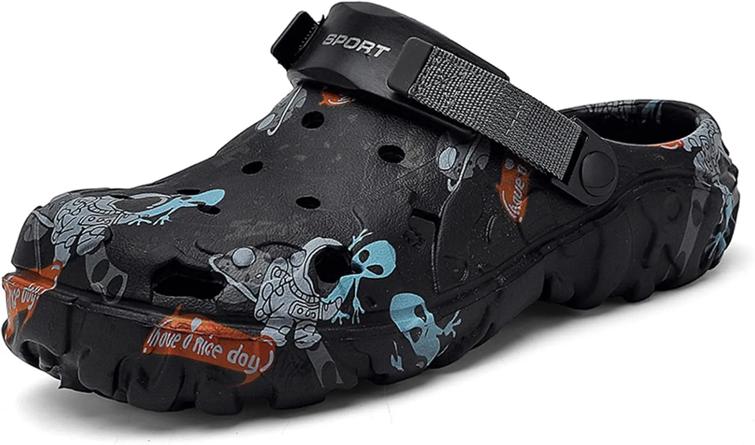 SECHRITE Men's Clogs Athletic Sports Outdoor Slip-on Mules with Cushion Beach Non Slip Home Sandals with Adjustable Back Strap - River Edge