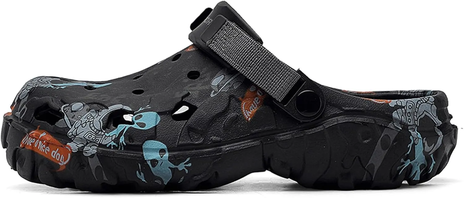 SECHRITE Men's Clogs Athletic Sports Outdoor Slip-on Mules with Cushion Beach Non Slip Home Sandals with Adjustable Back Strap - River Edge