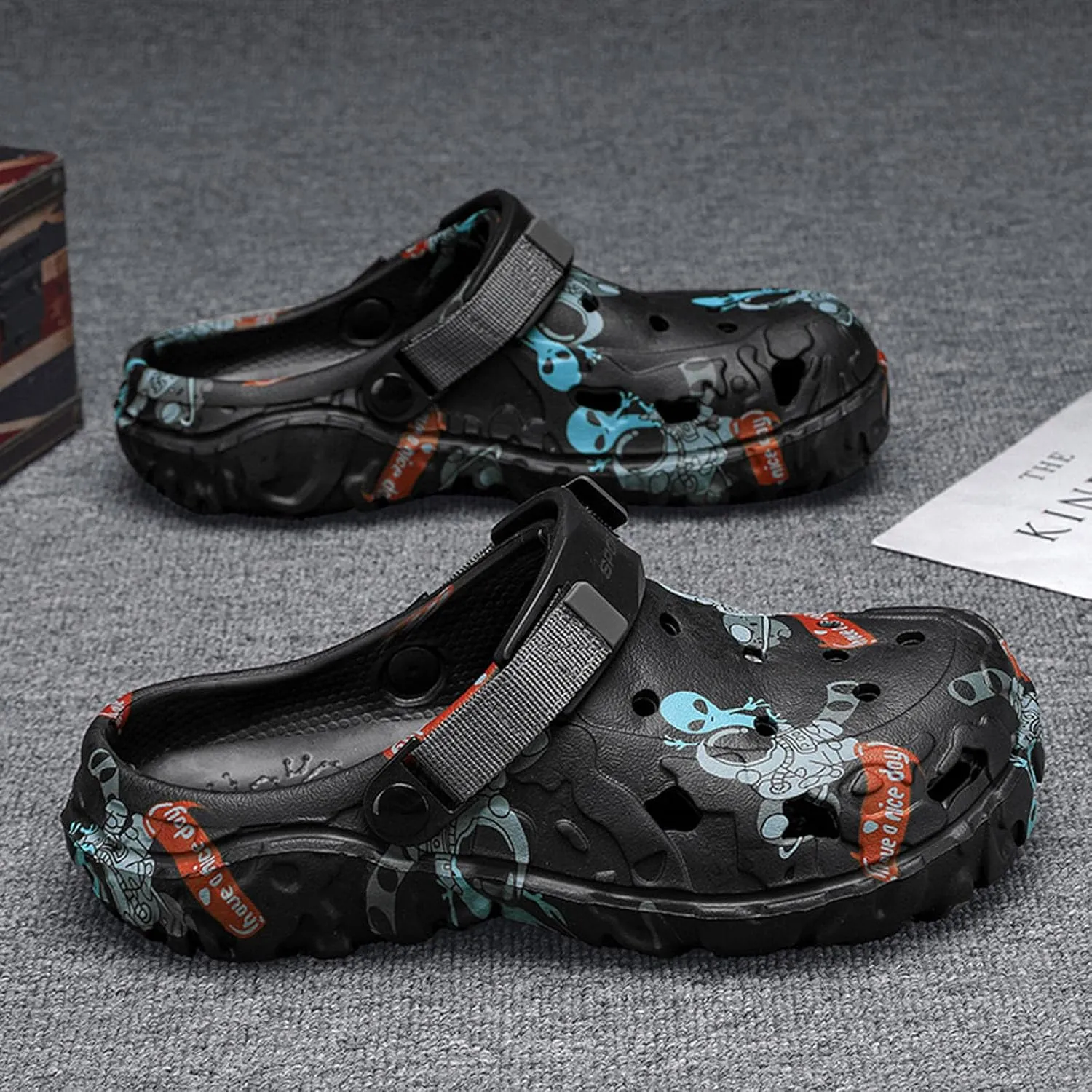 SECHRITE Men's Clogs Athletic Sports Outdoor Slip-on Mules with Cushion Beach Non Slip Home Sandals with Adjustable Back Strap - River Edge