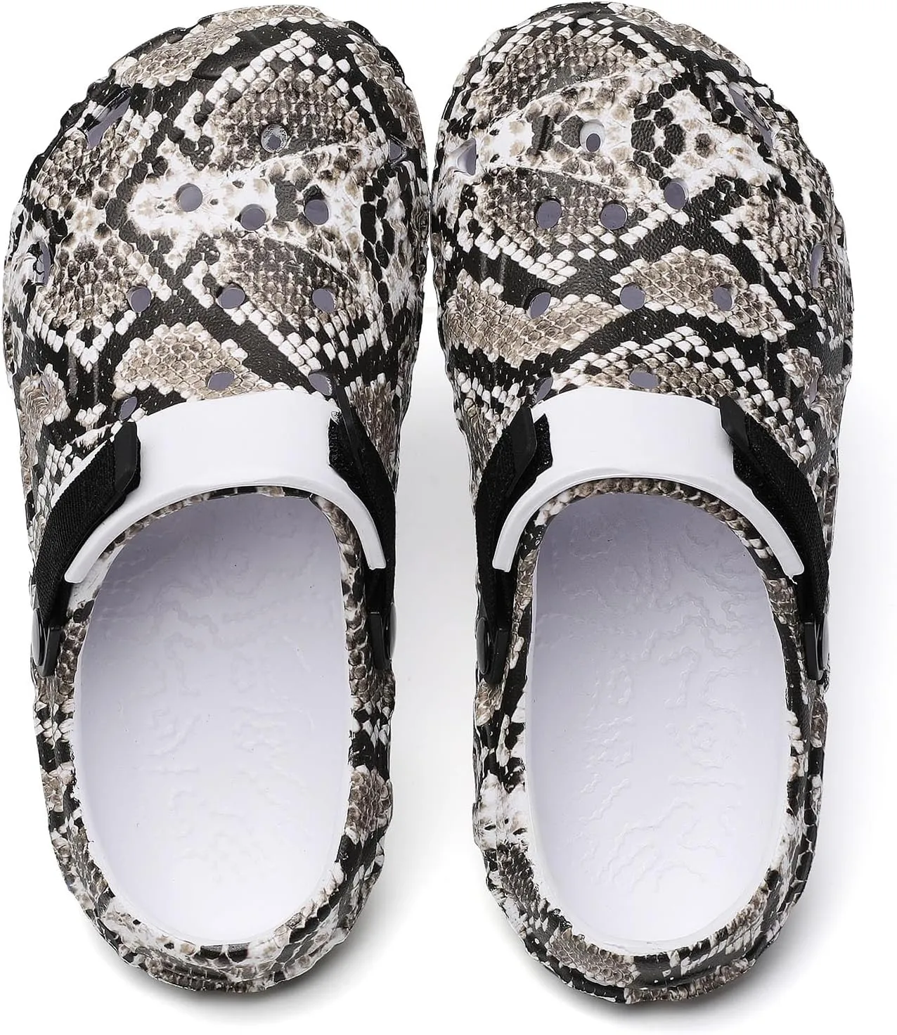 SECHRITE Men's Women's Clogs Slip On Waterproof Garden Shoes, Snake Printed Lightweight Non-Slip Comfort Mules with Adjustable Strap for Outdoor Indoor