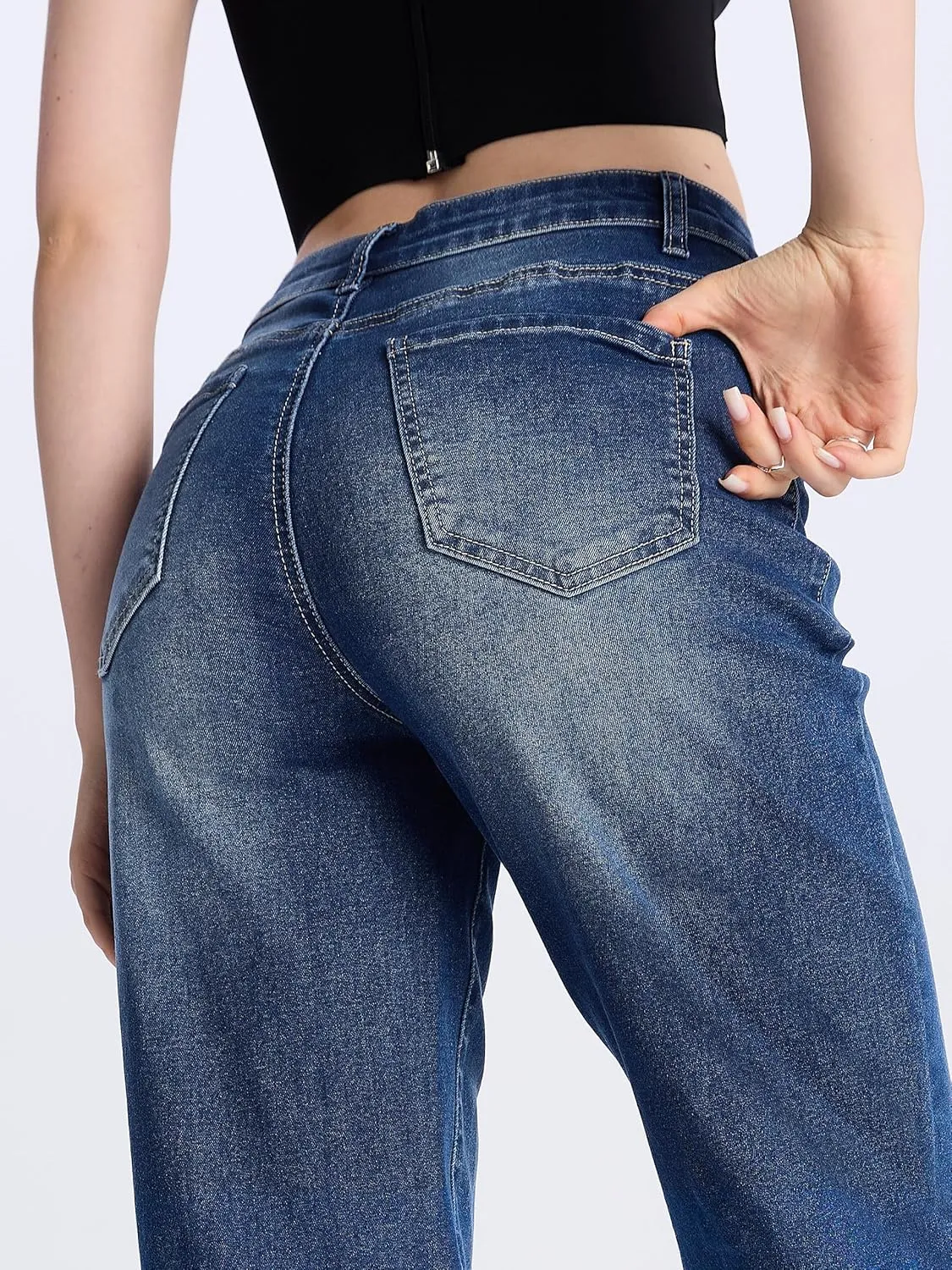 SEVEGO Women's 32"/34"/36" Tall Straight Leg Jeans Mid Waisted Stretchy Loose Denim Pants Casual Baggy Jean Trousers