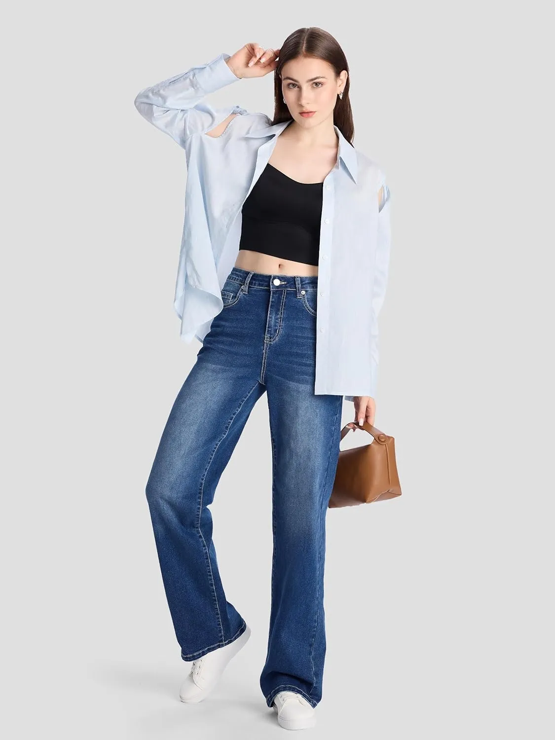 SEVEGO Women's 32"/34"/36" Tall Straight Leg Jeans Mid Waisted Stretchy Loose Denim Pants Casual Baggy Jean Trousers