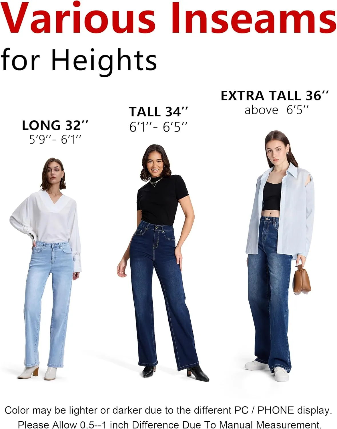 SEVEGO Women's 32"/34"/36" Tall Straight Leg Jeans Mid Waisted Stretchy Loose Denim Pants Casual Baggy Jean Trousers