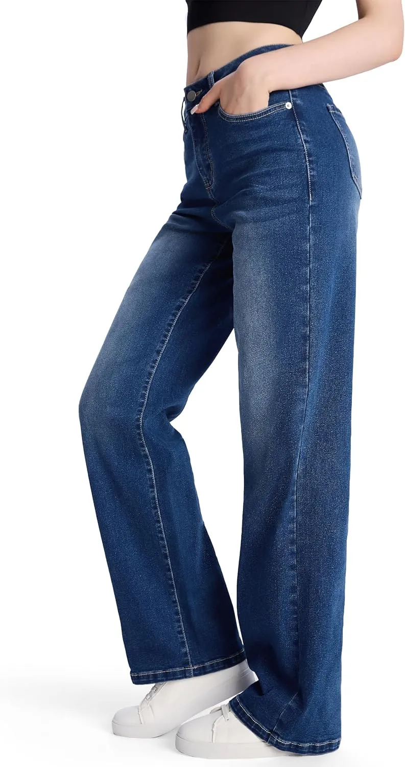 SEVEGO Women's 32"/34"/36" Tall Straight Leg Jeans Mid Waisted Stretchy Loose Denim Pants Casual Baggy Jean Trousers