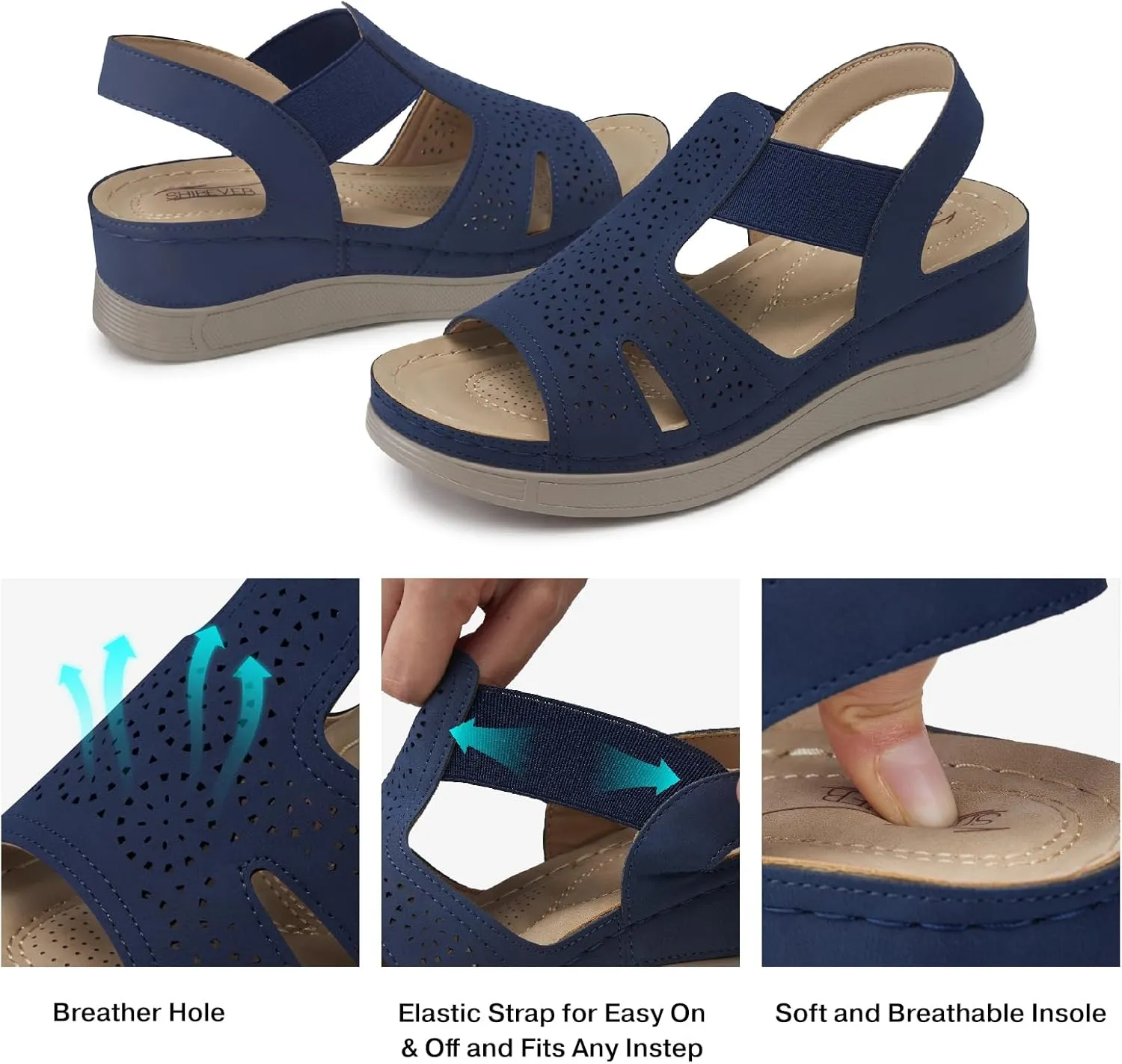 SHIBEVER Wedge Sandals Women Comfortable: Sandals for Women 2025 Dressy Summer Ankle Strap Open Toe Low Heel Platform Wedges Shoes
