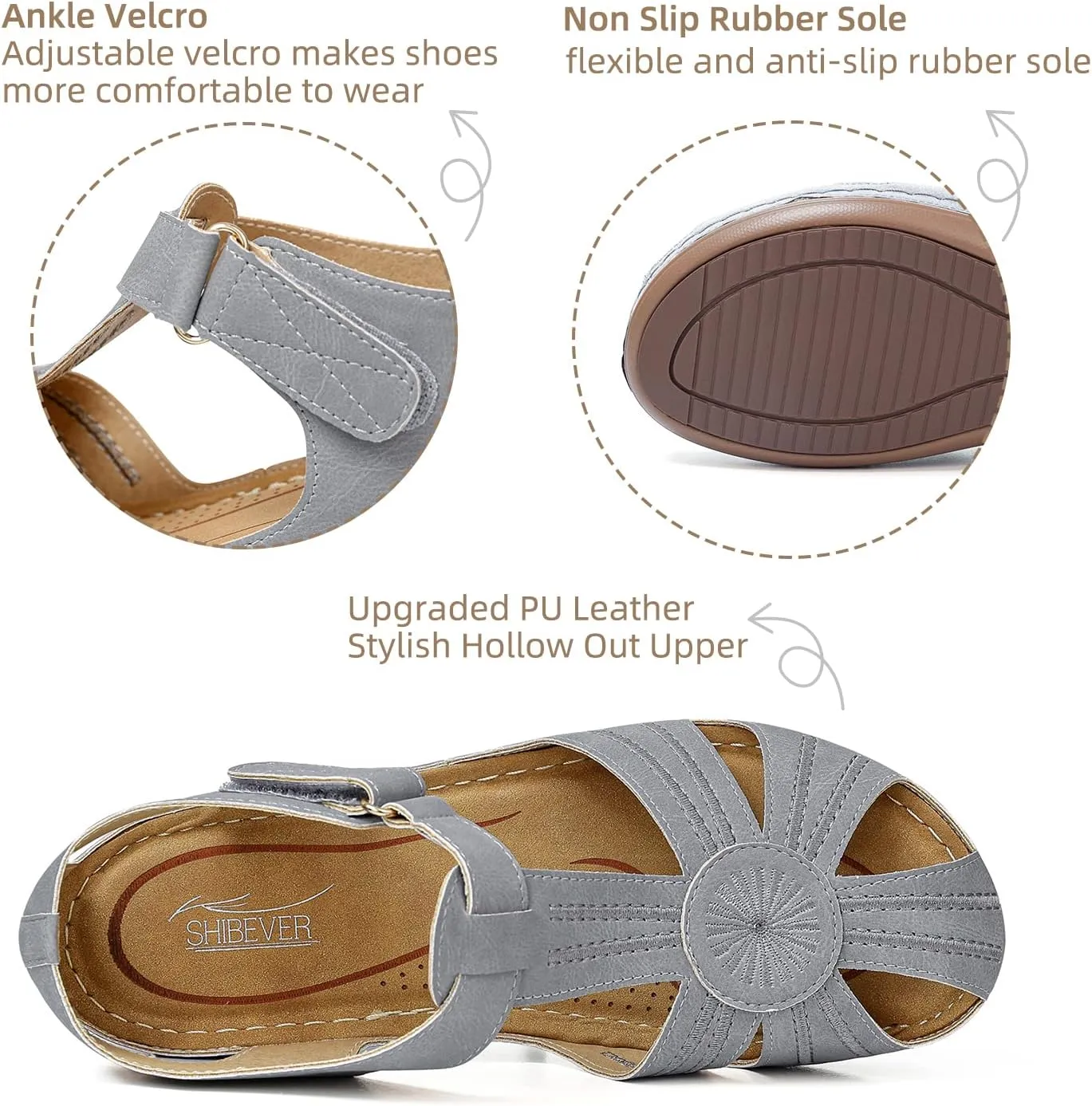 SHIBEVER Women's Wedge Sandals Summer: Closed Toe Sandals for Women Platform Dressy Wedge Size 5-11