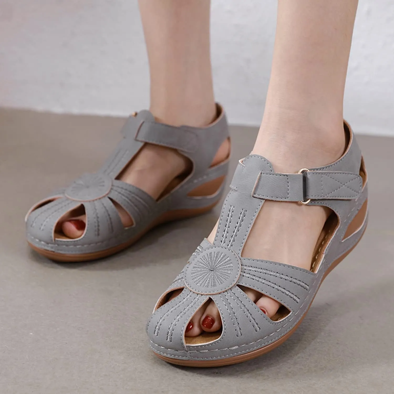 SHIBEVER Women's Wedge Sandals Summer: Closed Toe Sandals for Women Platform Dressy Wedge Size 5-11
