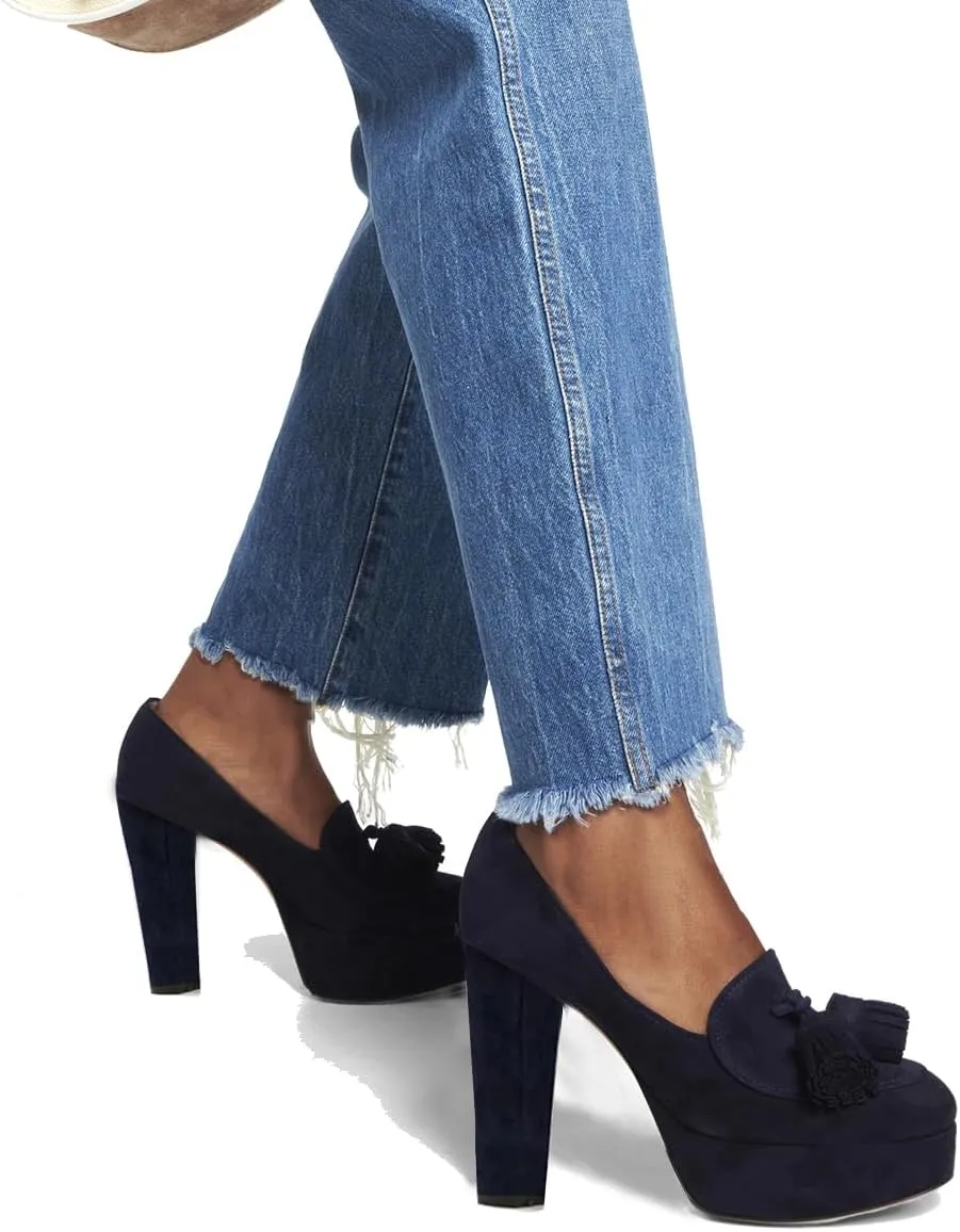 SHODENSE Women Vintage Chunky Platform Loafers Pumps Tassel Round Closed Toe Slip On Suede Block High Heel Dress Loafer Shoes Buckle Strap Oxford Loafers Fringe Pump Dressy Chic Sexy Y2k 4-11 M US