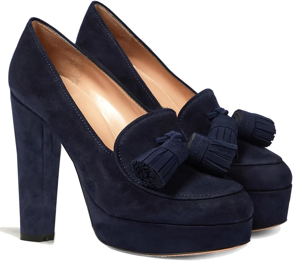 SHODENSE Women Vintage Chunky Platform Loafers Pumps Tassel Round Closed Toe Slip On Suede Block High Heel Dress Loafer Shoes Buckle Strap Oxford Loafers Fringe Pump Dressy Chic Sexy Y2k 4-11 M US