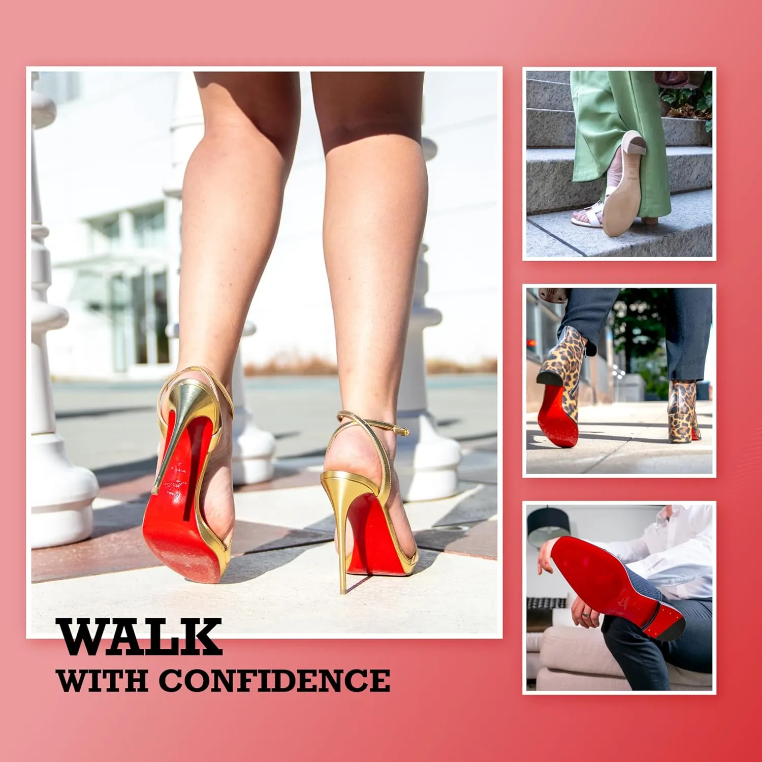 Shoe Sole Protector for Louboutin and Luxury High Heels, Flats, Mules, Boots, Preserves Red Bottoms, Self Adhesive Non Slip 5x8.5 Inch Premium Clear, Large, 6 Pack