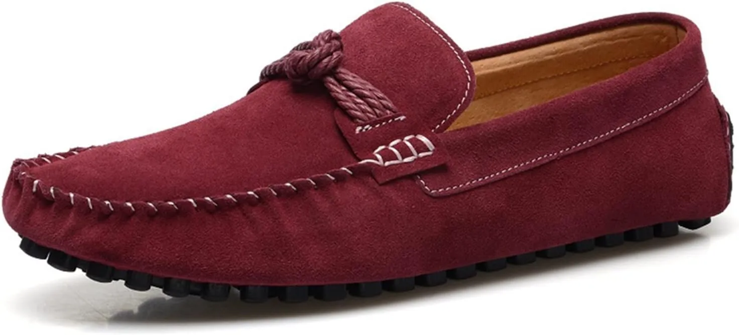 Shoes Smoking Loafer for Men Suede Vamp Round Toe Breathable Stitching Details Rope Tie Flat Heel Soft Resistant Flexible Comfortable Walking Slip On for Any Attire