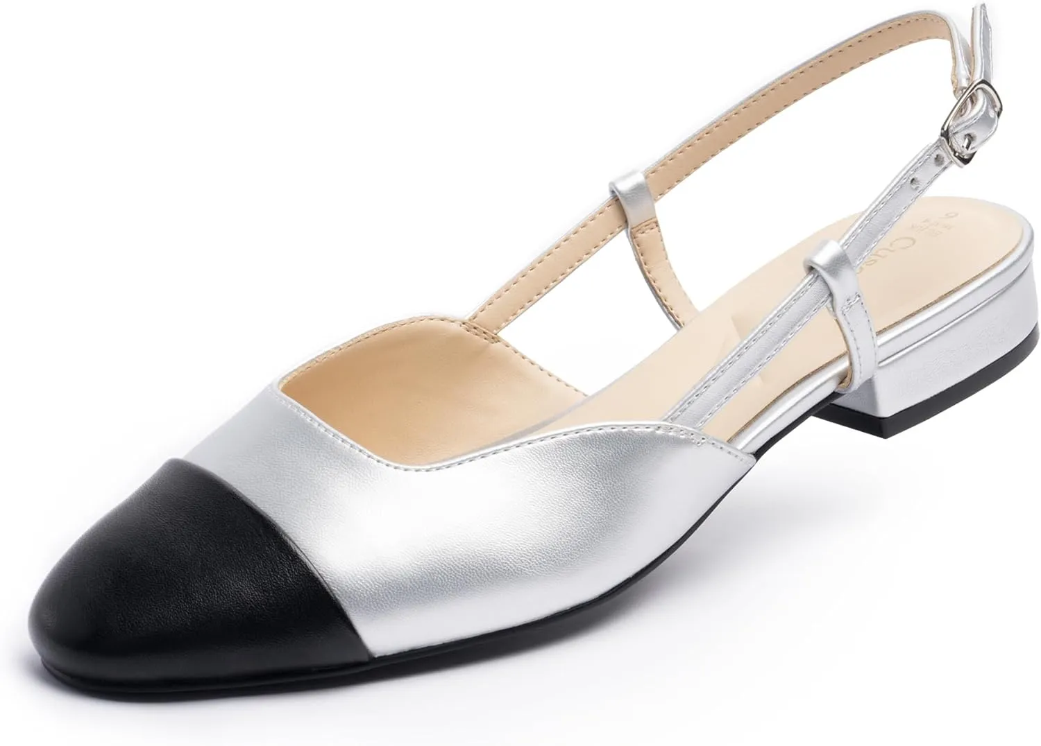 Slingback Flat Heels for Women, Cape Toe Flat Shoes, Low Heel Dress Shoes, Slingback Pumps for Women, Mules with Strap