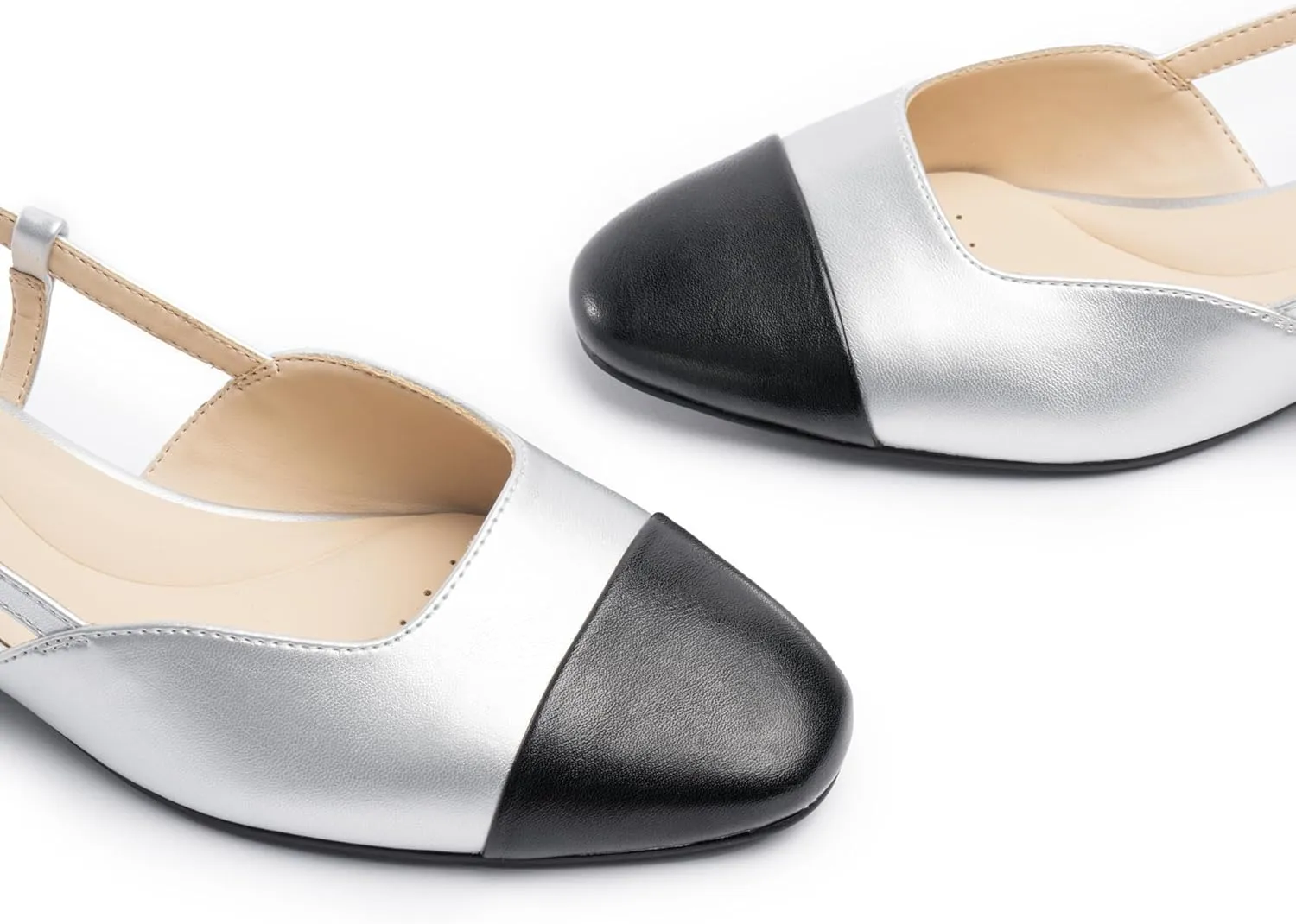 Slingback Flat Heels for Women, Cape Toe Flat Shoes, Low Heel Dress Shoes, Slingback Pumps for Women, Mules with Strap