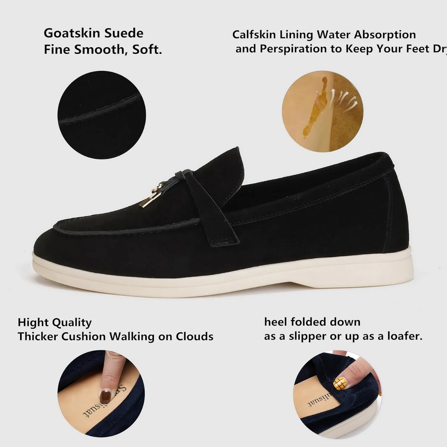 Slip-On Penny Loafers for Women, Suede Upper with Genuine Leather Lining Comfort Casual Dressy Walking Shoes