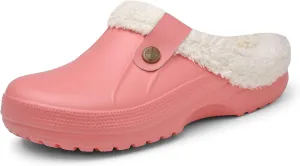 SMajong Mens Fur Lined Clogs Womens Waterproof Slippers Garden Shoes Winter Warm Plush Home House Slippers Indoor Outdoor Mules