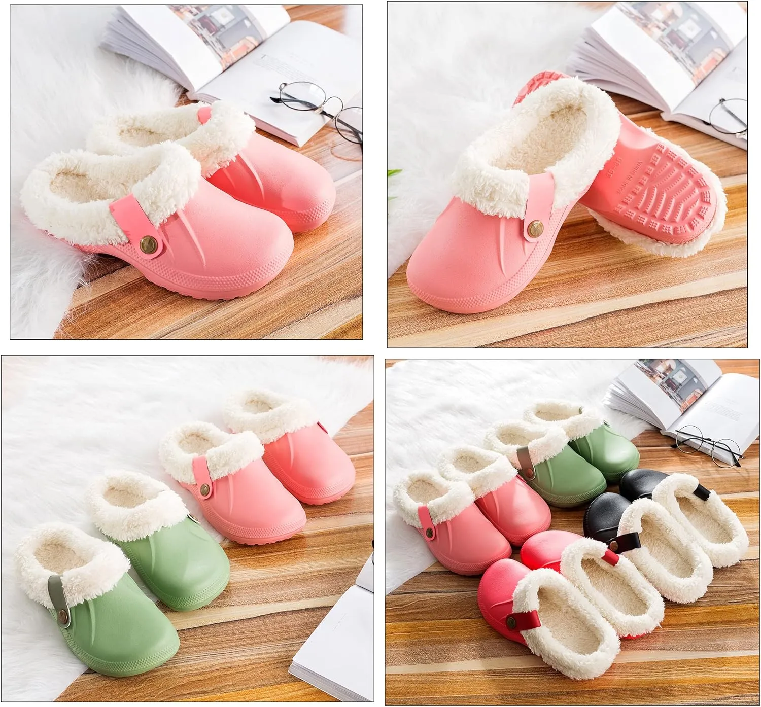 SMajong Mens Fur Lined Clogs Womens Waterproof Slippers Garden Shoes Winter Warm Plush Home House Slippers Indoor Outdoor Mules