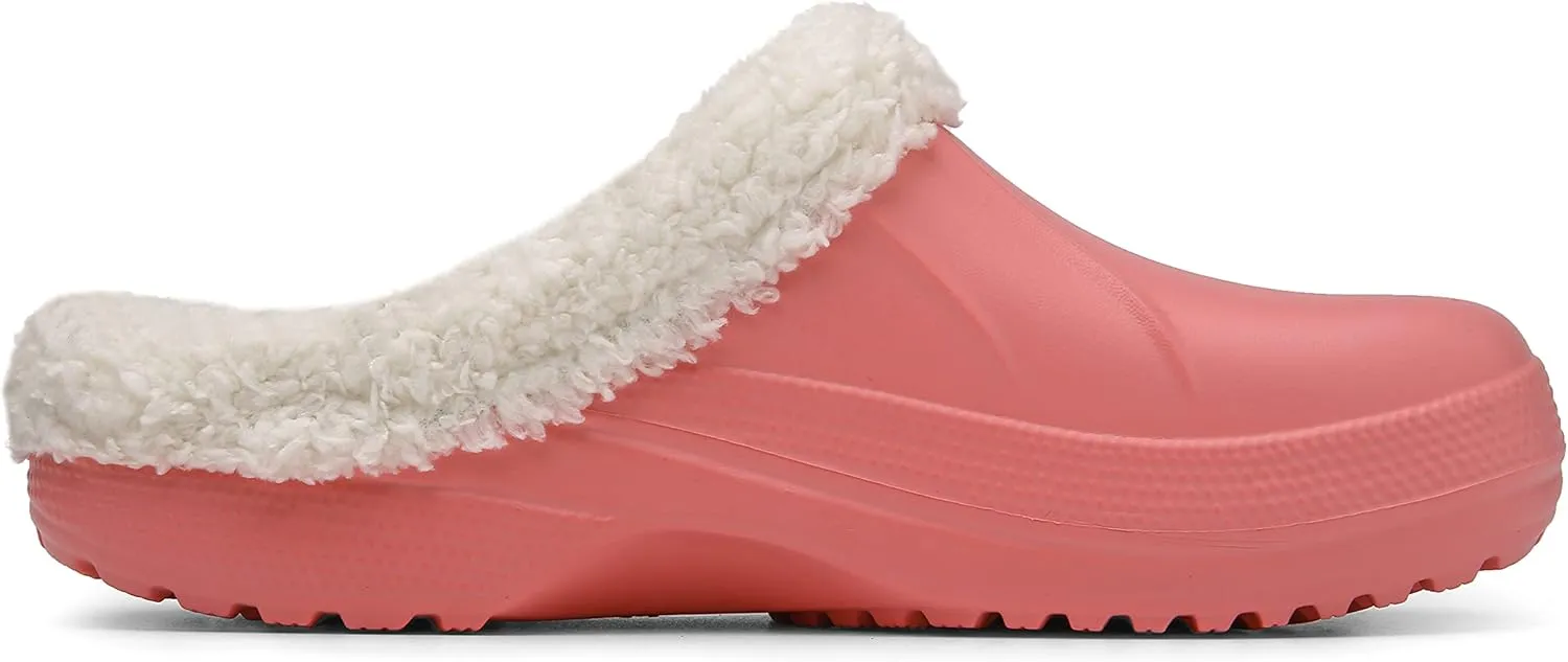 SMajong Mens Fur Lined Clogs Womens Waterproof Slippers Garden Shoes Winter Warm Plush Home House Slippers Indoor Outdoor Mules