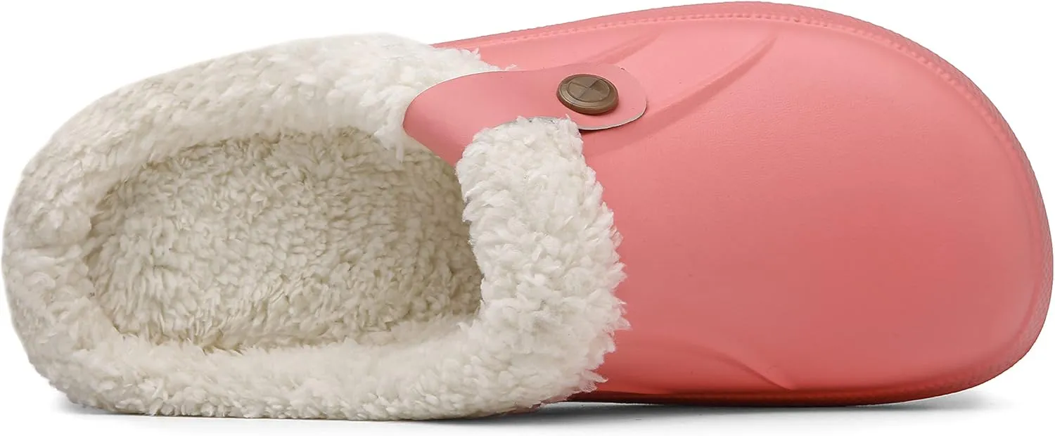 SMajong Mens Fur Lined Clogs Womens Waterproof Slippers Garden Shoes Winter Warm Plush Home House Slippers Indoor Outdoor Mules