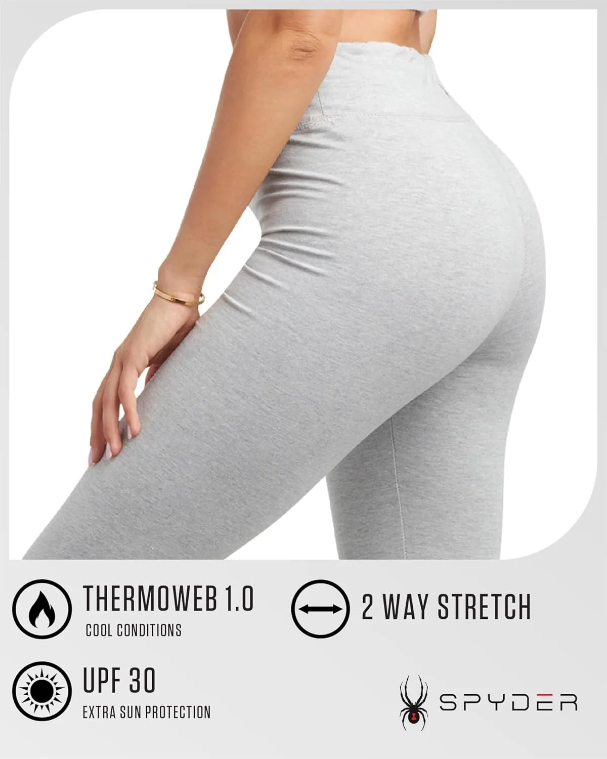 Spyder Women's Cotton Legging - Soft High Waisted 4-Way Stretch Wide Waistband Ankle Jersey Legging (Sizes: S-3X)