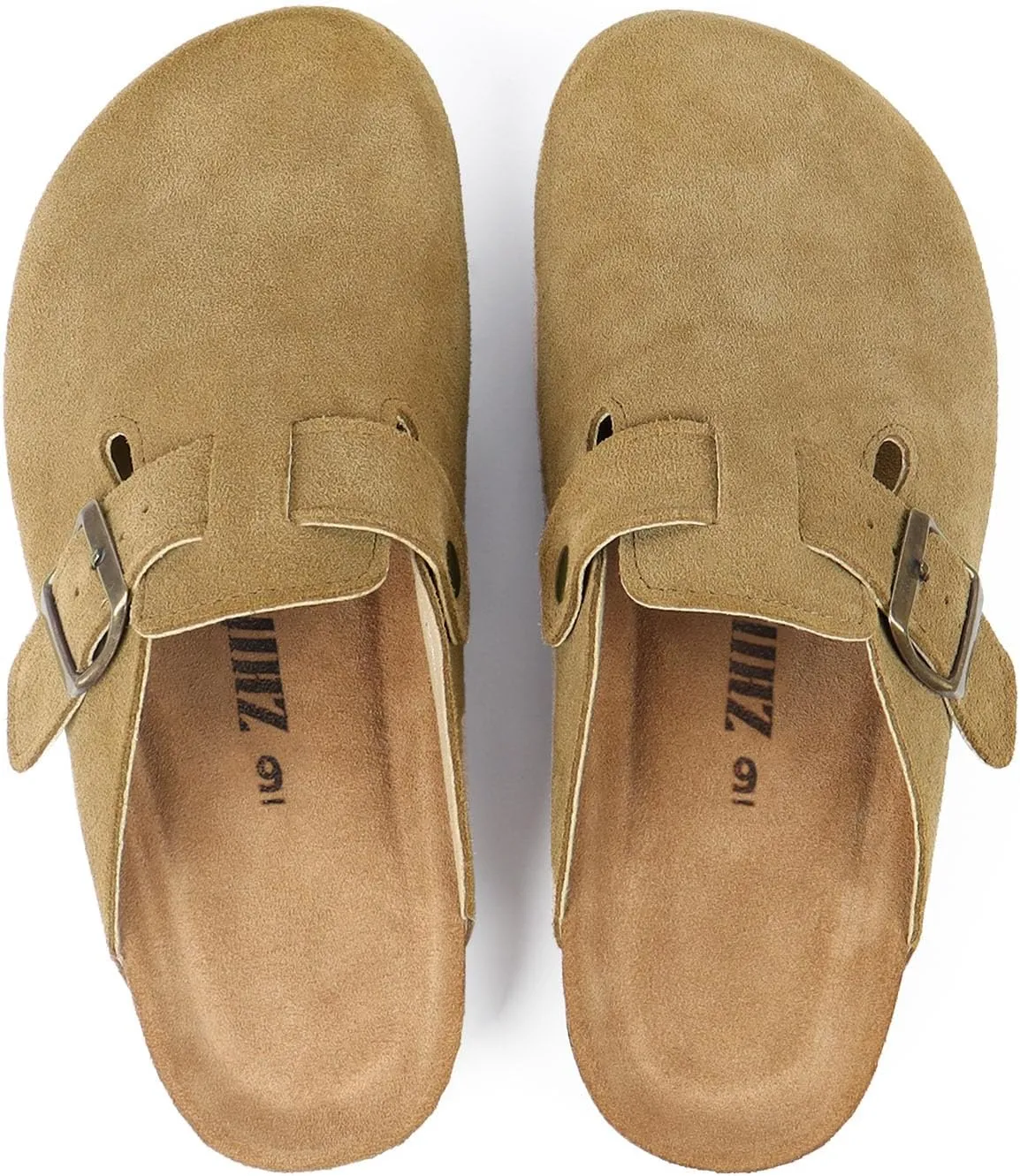 Suede Clogs for Women Clogs Slip on Adjustable Buckle Leather Clogs Cork Footbed Home Clog Slippers with Arch Support Unisex