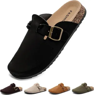 Suede Clogs for Women Men Cork Footbed Sandals Soft Leather Adjustable Buckle Mules Slippers Potato Shoes with Arch Support 2025